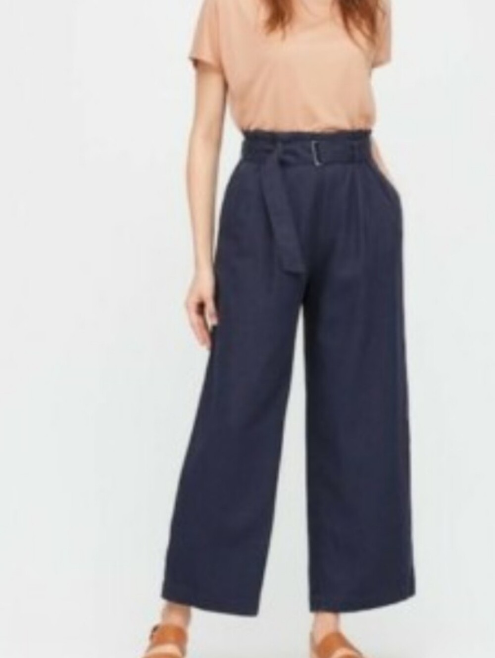 UNIQLO Belted Linen Rayon Wide Leg Pants Navy Blue – Size M